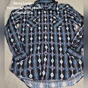 Panhandle Men's Black and Blue Casual Button Down Shirt